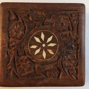 Vintage Antique Hand carved wooden Jewelry box